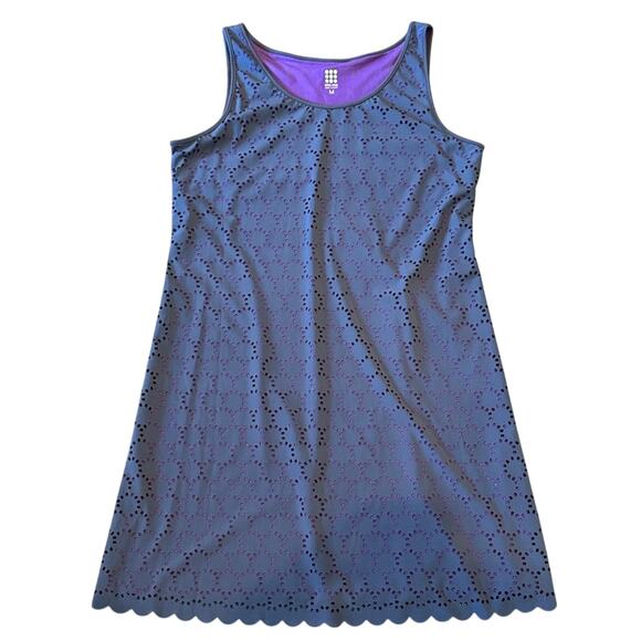 Title Nine Illusion Lasercut Grey Purple Eyelet Mini Dress Size M - Picture 2 of 10